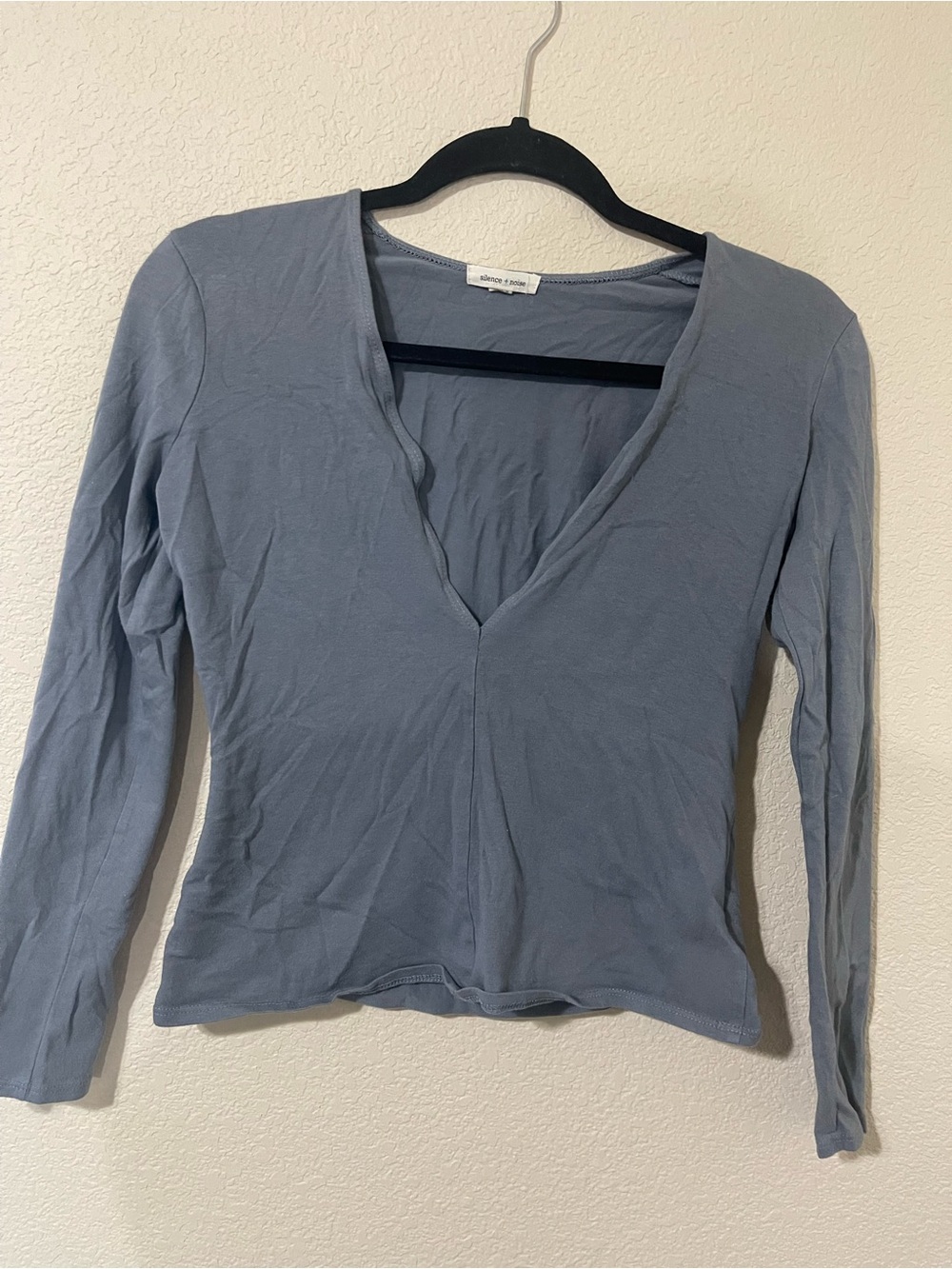 Silence + Noise V-Neck Long Sleeve Top - Dusty Blue